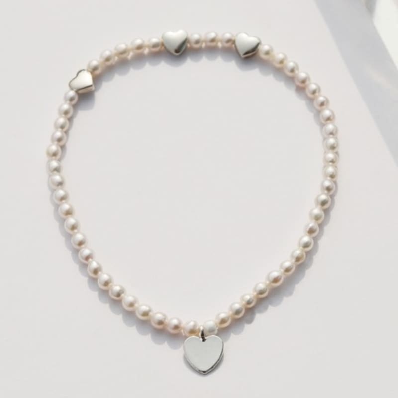 BONBEAU Bebe серебряный браслет с жемчугом в форме сердца 925 пробы мини-подвеска-сердечко браслет с жемчугом пресной воды 3 мм