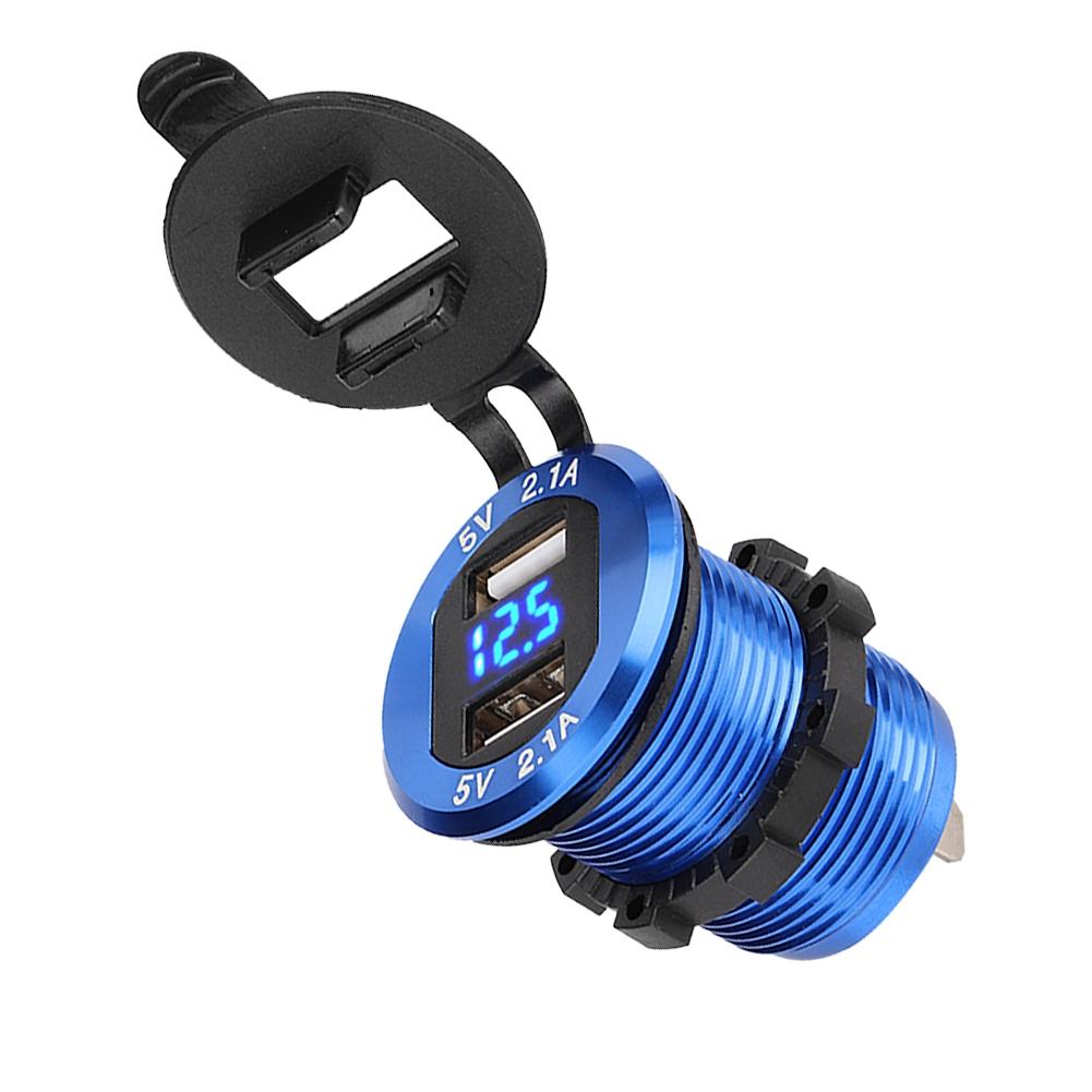 12 24V Cigar Lighter Socket Power Adapter Dual USB Charger with LED Voltmeter for Motorcycle
