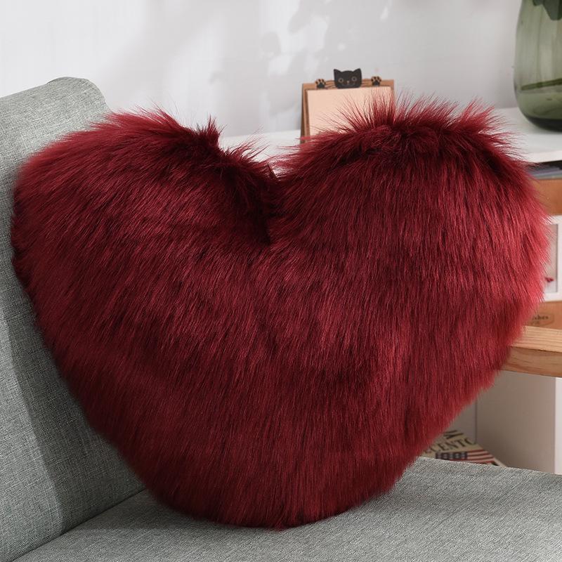Heart-Shaped Plush Lumbar Pillow - Fluffy Faux Wool Backrest for Home, Sofa, or Office Chair