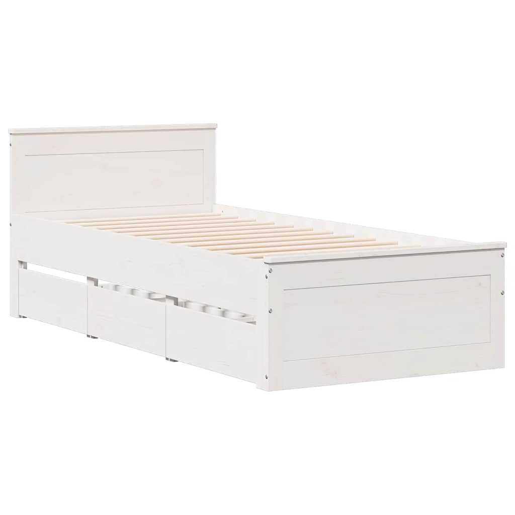 Solid Wood Bed without Mattress with Headboard White 75 x 190 cm
