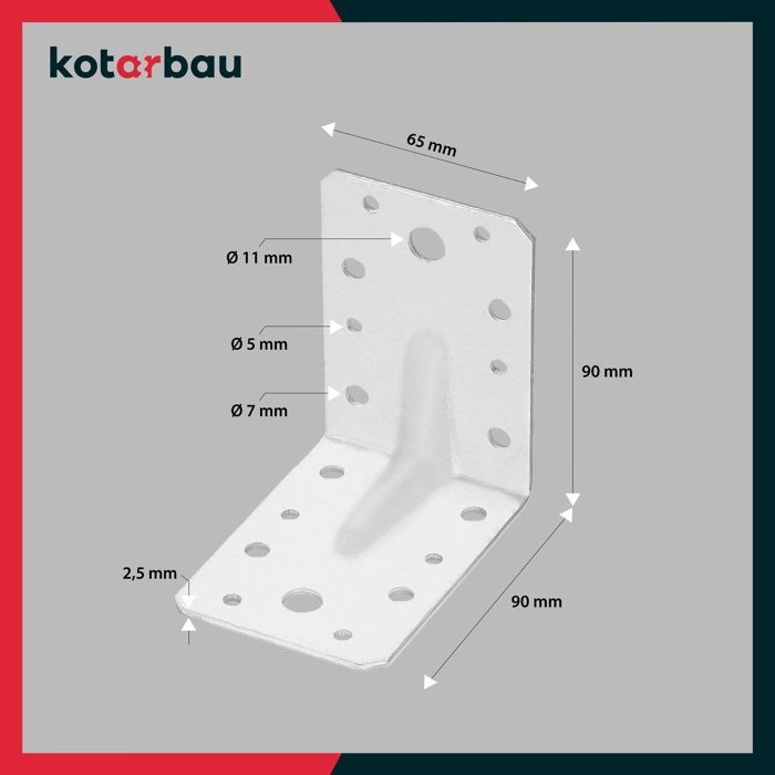 Крепления для фиксации - KOTARBAU - 90 x 90 x 65 мм - Acier galvanisé - Lot de 12 - Raccord d'angle