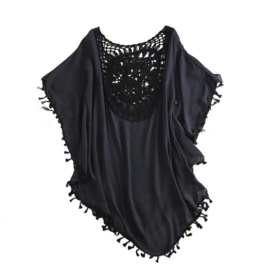 Женский летний купальник, повседневный, с открытыми плечами, с кисточками, пляжный халат, свободный, прозрачный, бикини, накидка для пляжа, бассейна, загара