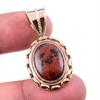 Natural Mahogany Obsidian Gemstone 925 Solid Silver Two Tone Pendant 1.5" J0s02