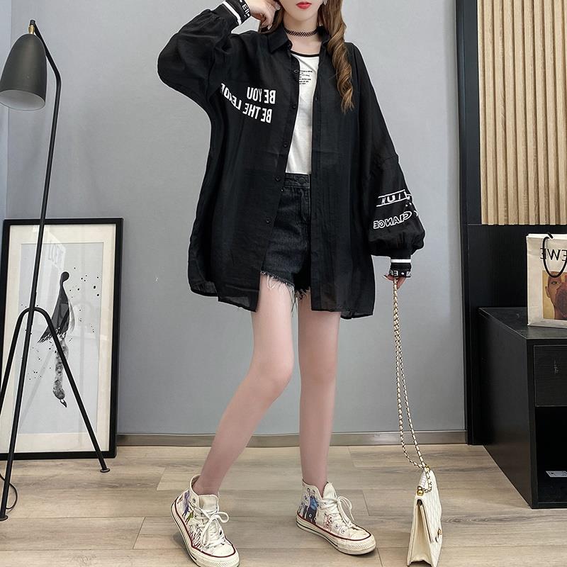 Большие размеры Женская рубашка весна-лето с длинным рукавом Защита от солнца Кардиганы Свободные топы Белый Черный