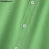 INCERUN Мужские однотонные рубашки Henley с короткими рукавами, летние комплекты с шортами больших размеров, костюмы