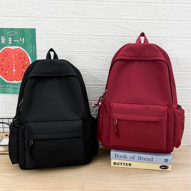 Schoolbag Solid Color Simple Backpack Printable Logo Casual Canvas Backpack Large Capacity Junior High School High School Student School Bag