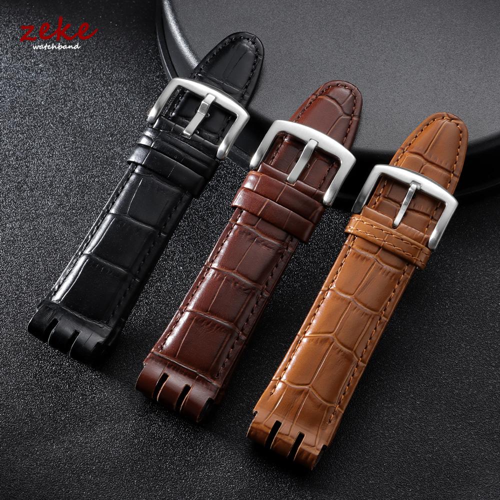 Матовый натуральный кожаный ремешок для часов Swatch YOS440 449 401 447 Кожаный ремешок для часов с тиснением под бамбук для мужчин Бизнес-браслет
