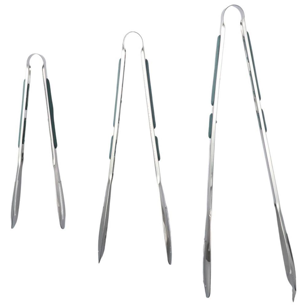 Stainless Steel Kitchen Tongs with Green Non-slip Handle Metal Tongs Practical Cooking Tongs  Home