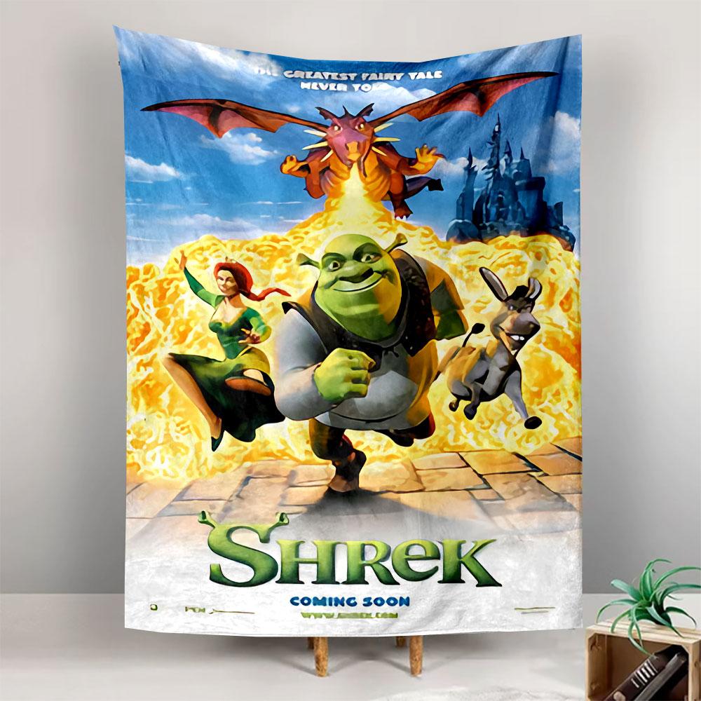 Shrek Greatest Fairy Tale Tapestry Wall Hanging, DreamWorks Ogre Adventure Movie Art, Funny Green Wall Decor for Kids Bedroom