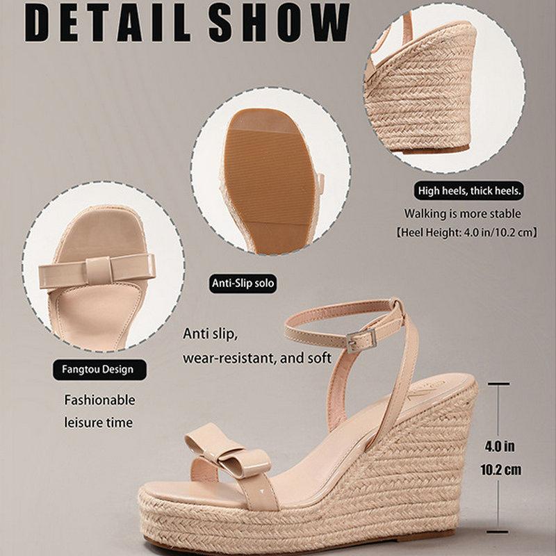 Модные сандалии на танкетке из пеньковой веревки с бантом, летние повседневные шлепанцы на высоком каблуке для отпуска, платформа на высоком каблуке