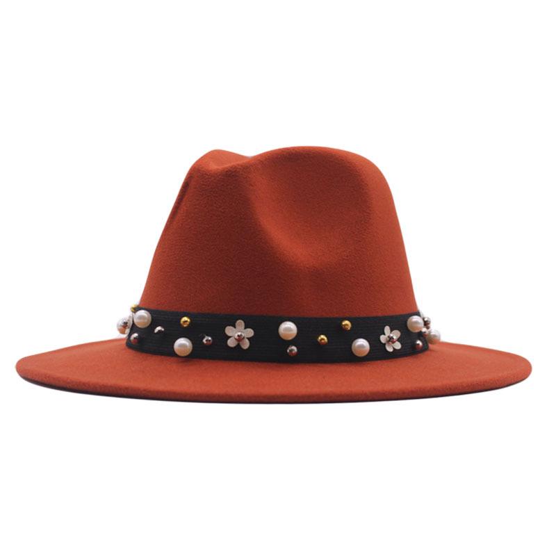New autumn and winter pearl imitation woolen top hat, fashionable women's jazz hat, parent-child sun hat