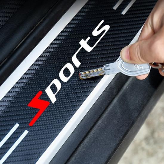 1pc Carbon Fiber Car Door Plate Sill Scuff Cover Anti Scratch Black Sticker