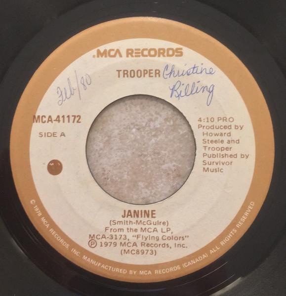 7-дюймовая пластинка TROOPER - Janine MCA41172 MCA Records 1979 Канада Рок Б/у