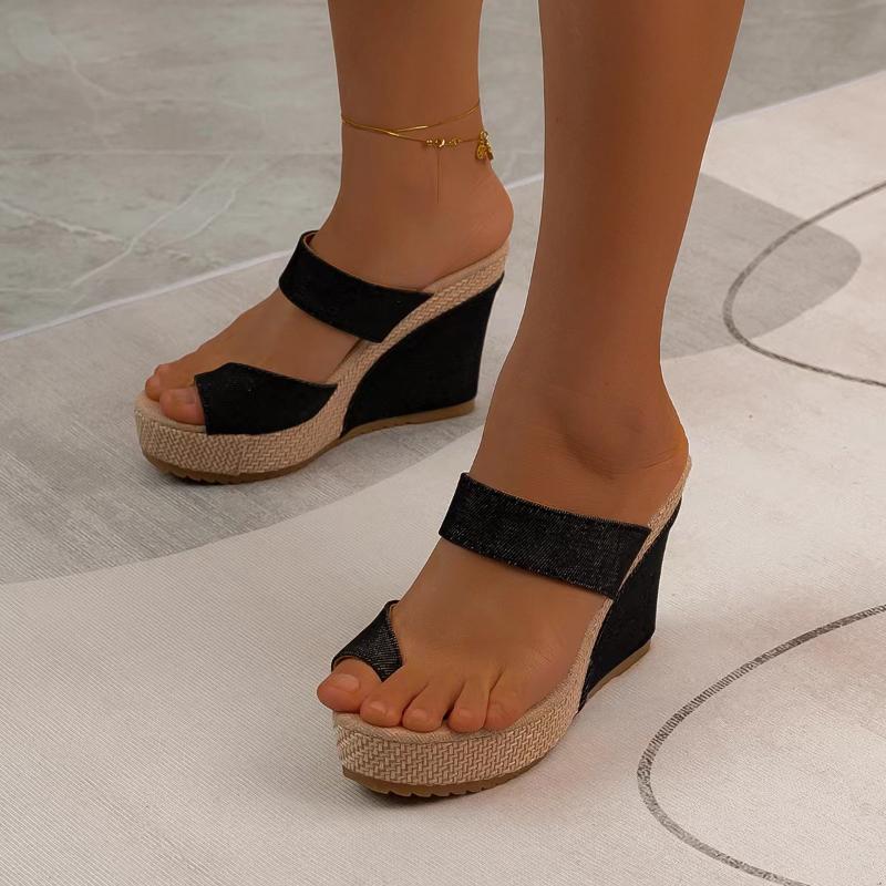 2024 новые женские удобные тапочки на высоком каблуке, тапочки на платформе, танкетке, скошенный каблук, толстая подошва, повседневные сандалии