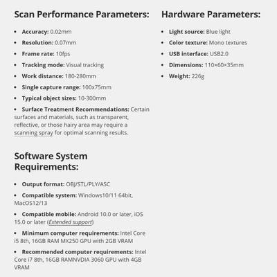 3D-сканер Seal Lite для 3D-принтера с точностью 0,02 мм, высокой детализацией и скоростью сканирования 10 кадров в секунду