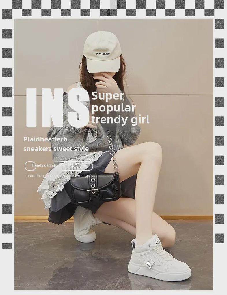 2024 Winter White Plus Velvet Thick-Soled Heightening Sports Shoes - New Korean Style for Women, SH909