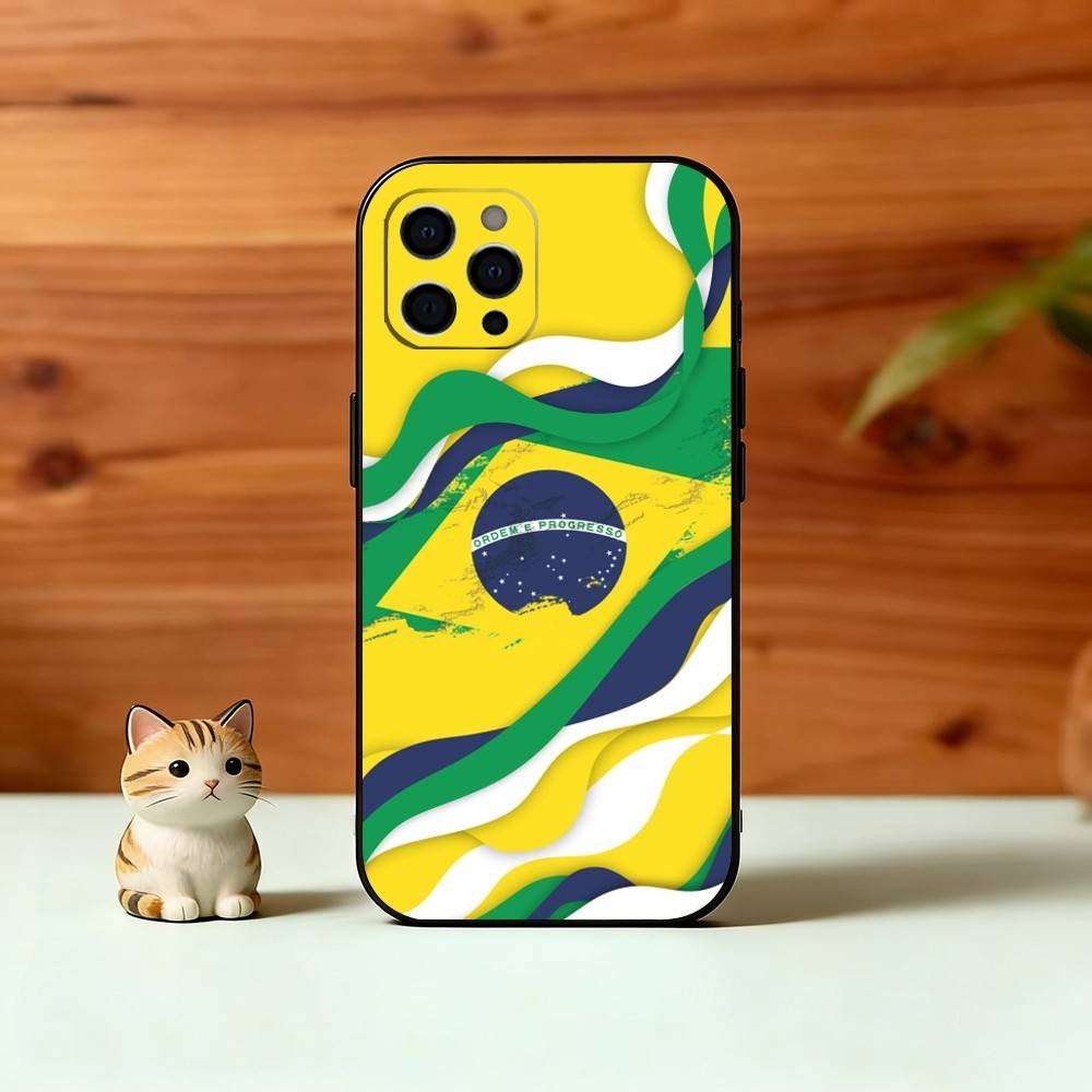 B-Бразилия B-Бразильский флаг Чехол для телефона для iPhone 17, 16, 15, 14, 13, 12, 11 Plus, Pro Max, Другие Мягкий Черный Чехол