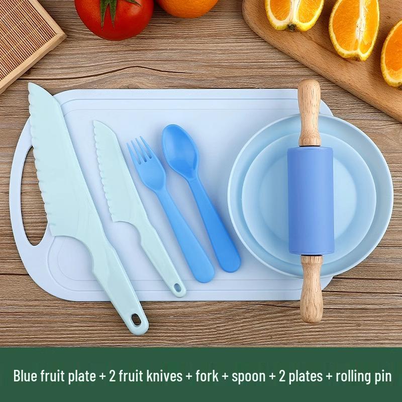 Safe Plastic Fruit Knife & Cutting Board Set for Kids