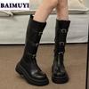 Мода женские челси толстые сапоги на платформе до колена кожаные ботинки зима 2025 роскошные бренды новый мотоцикл тренд готика снег Botas Mujer