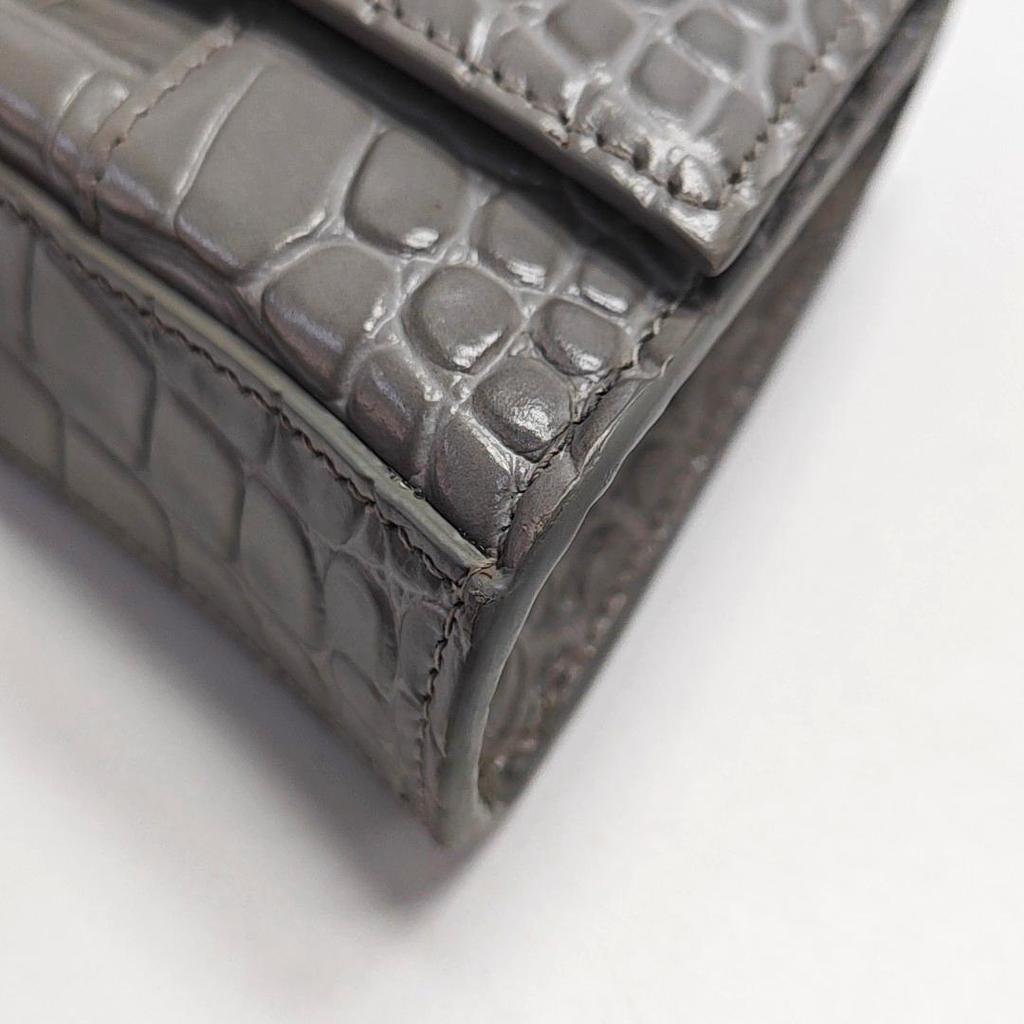 [Pre-Owned] Hourglass Crocodile Pattern Silver Buckle Leather Shoulder Crossbody Bag - Very Good #1O9H7I6