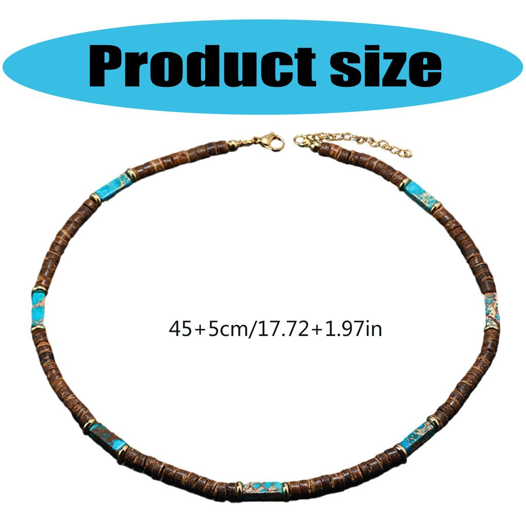 Retro Necklace Creative Trendy Neck Jewelry Made From Brown Coconut Shell Wood Beads And Natural Stone Pendant
