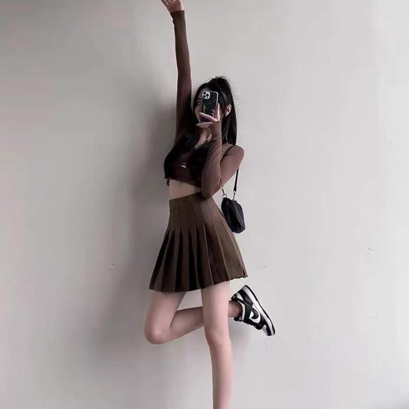 Коричневая юбка, женская летняя одежда, женская высокая талия, Harajuku, черная мини-плиссированная юбка в корейском стиле для школьной формы