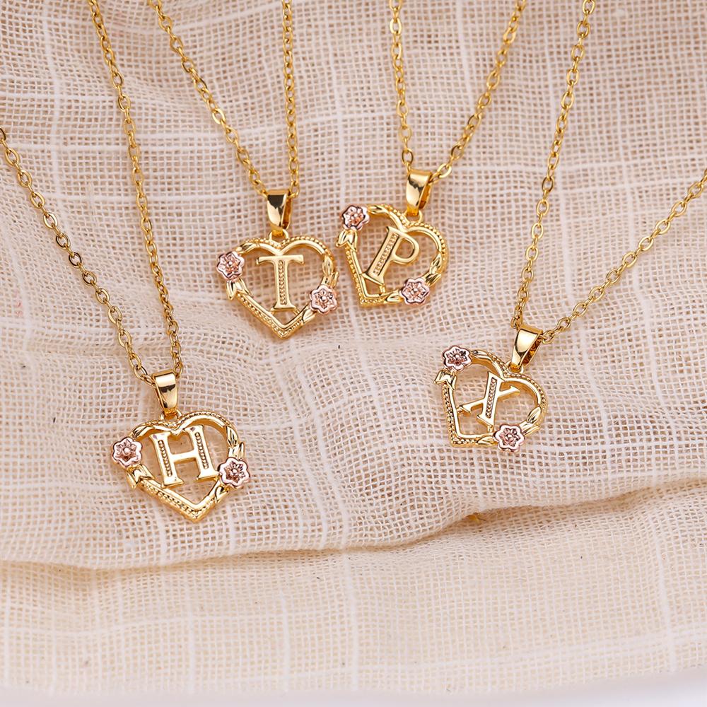 AZ буквы золотого цвета цветок инициалы ожерелье для женщин девушка сердце письмо колье ожерелье лучшие подарки алфавит ювелирные изделия
