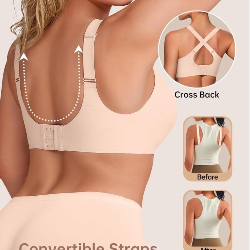 Vervain Womens Plus Size Wirefree Bra Soft Support Mesh Cross Front Push Up Seamless