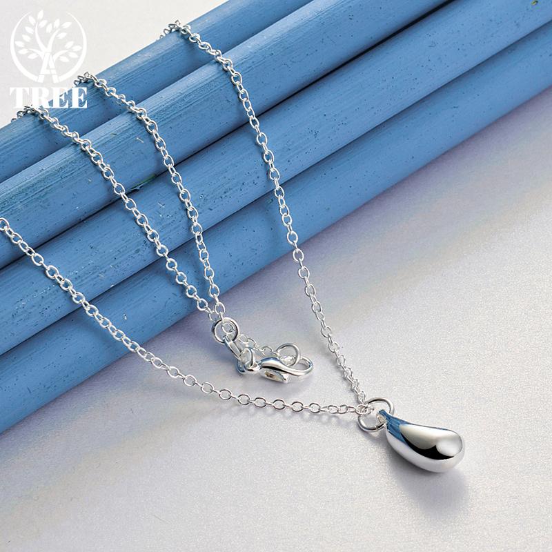 925 Sterling Silver Water Droplets Pendant Necklace Jewelry
