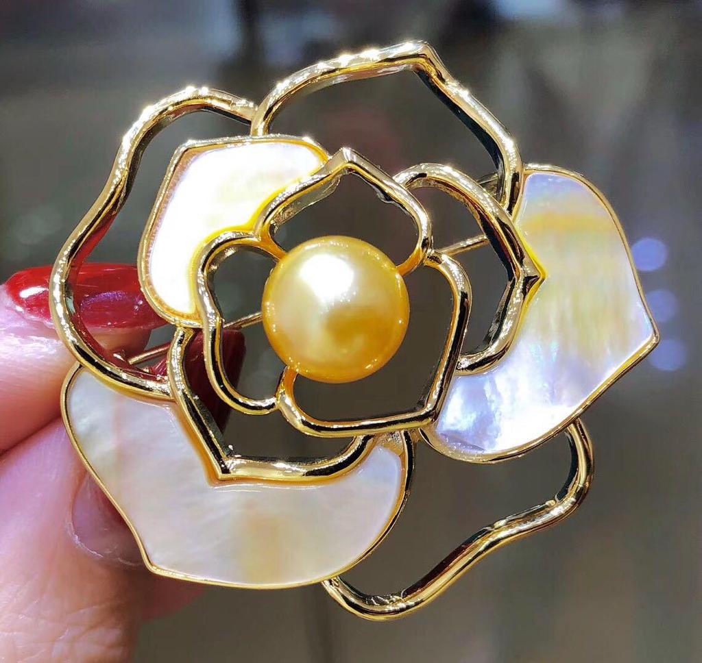 Fashion DIY Shell Camellia Pearl Brooch Pendant - Women's Jewelry Corsage Setting