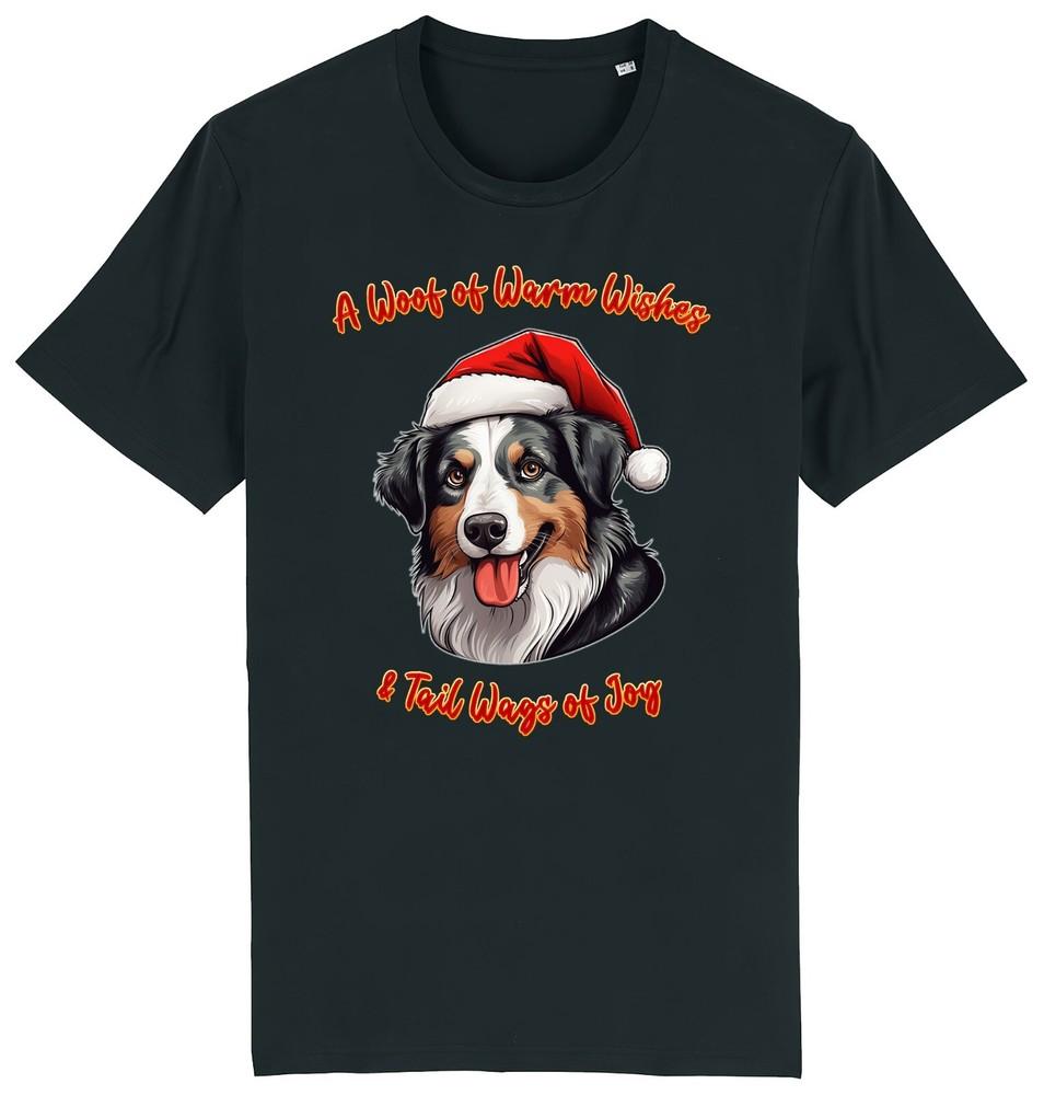 Mens Womens Australian Shepherd Christmas T-Shirt Santa Dog Woof Wishes Dogs Pet