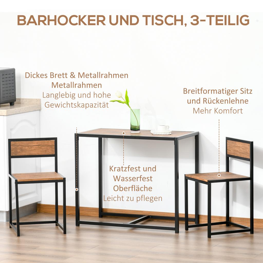 Dining Table and Chairs Set 2, Dining Room Sets, Rectangular Space Saving Table and 2 Chairs for Compact Kitchens, Steel Frame, Natural