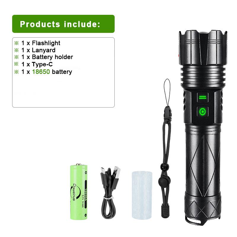 80W LED Rechargeable LED Flashlights White Laser Lamp Beads Long Range 1500m High Power LED Flashlight Lantern Camping Torch
