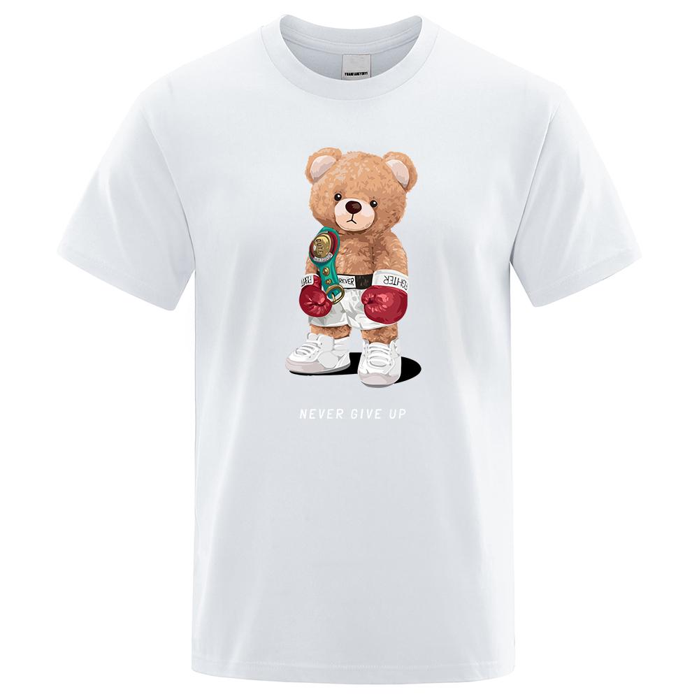 Футболка Strong Boxer Ted Bear Never Give Up с забавным принтом для мужчин, хлопковая, повседневная, с короткими рукавами, свободная, большого размера, одежда