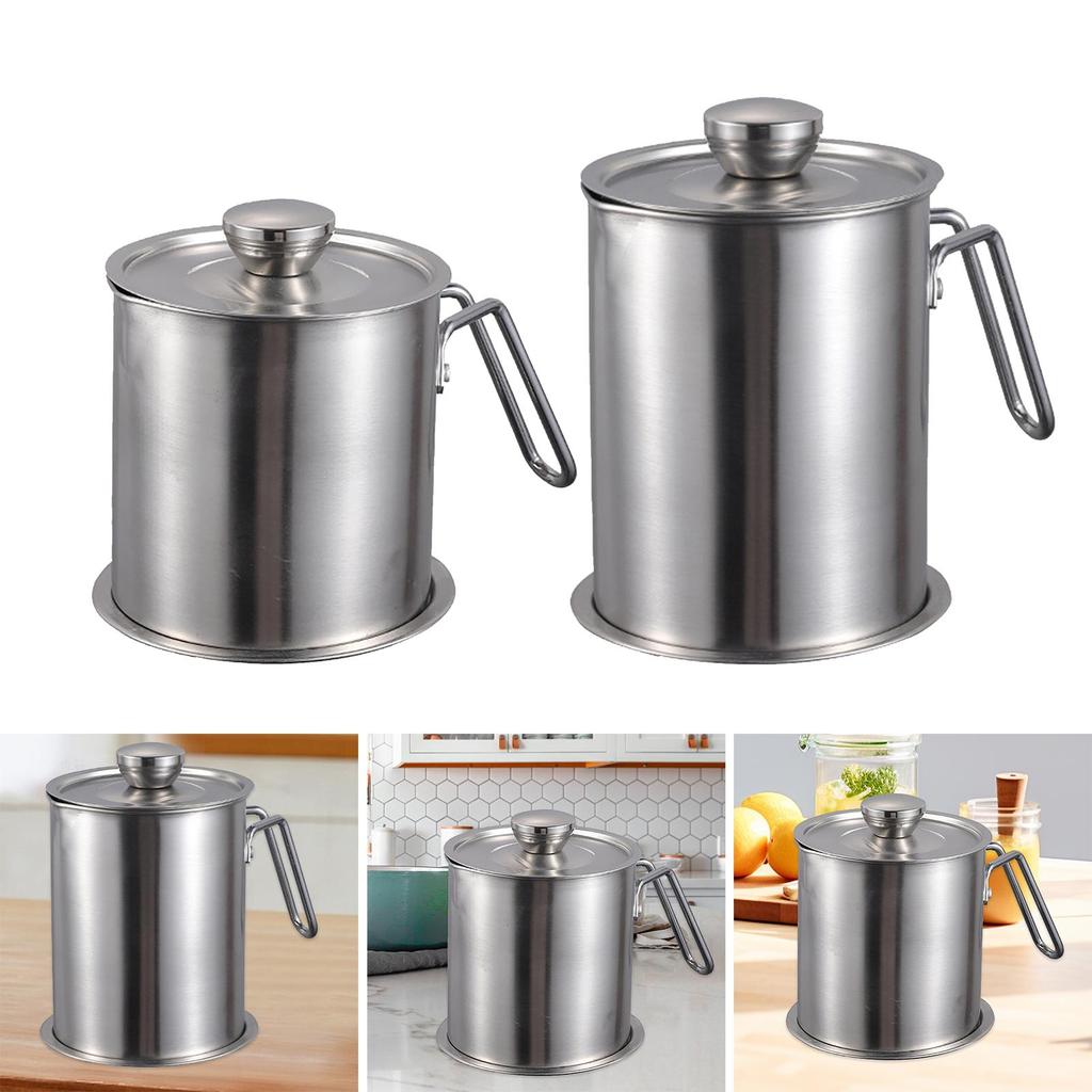 Grease Can with Strainer with Dustproof Lid Kitchen Oil Container Can 304 Stainless Steel Easy Grip Handle Kitchen Oil Keeper
