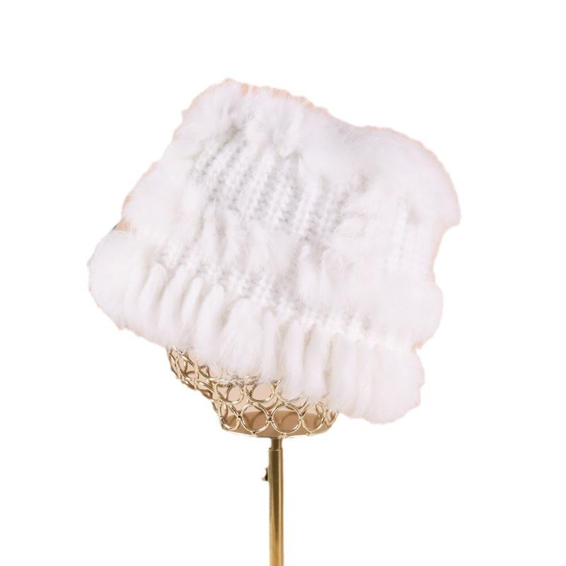 Winter Rabbit Fur Hat Female Face Small Versatile Hairy Bucket Hat Plush Knitted Wool Hat