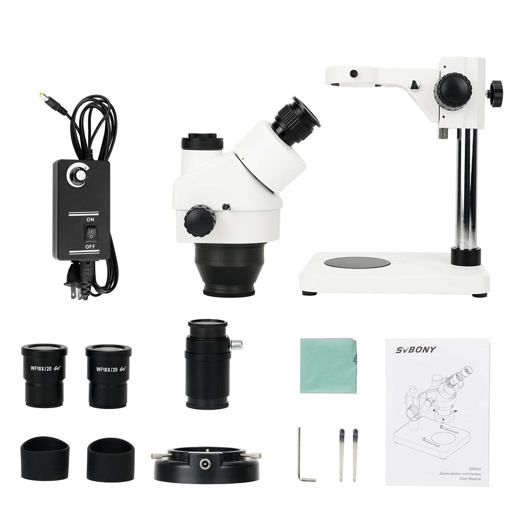 SVBONY SM402 стерео тринокулярный зум для большого вращающегося рабочего расстояния со светодиодным кольцом экспериментальное использование микроскоп, тип, осмотр, 7x-45x