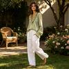 Long Sleeve Shirts Women Half Zipper V-Neck Blouse, Bohemian Ruffle Top, Loose Fit Blouses Solid Color Pleated Shirt for Spring Fall with Bell Sleeves