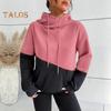Lady Fall Winter Hoodie Colorblock Drawstring Hooded Long Sleeves Elastic Cuffs And Hem with Big Pocket Thick Sport Fitness Top