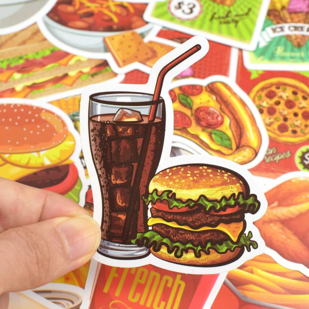 Drink Pcs Food Fast 50 Stickers Cartoon Tasty Burger Fries Pizza Dessert Diet Decals To Diy Fridge Laptop Suitcase Stickers Toys Gifts