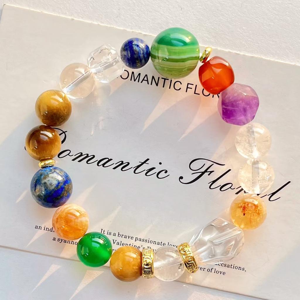 Large Particle Natural Lapis Lazuli Amethyst Tiger'S Eye Green Chalcedony White Crystal Duobao Bracelet Bracelet.