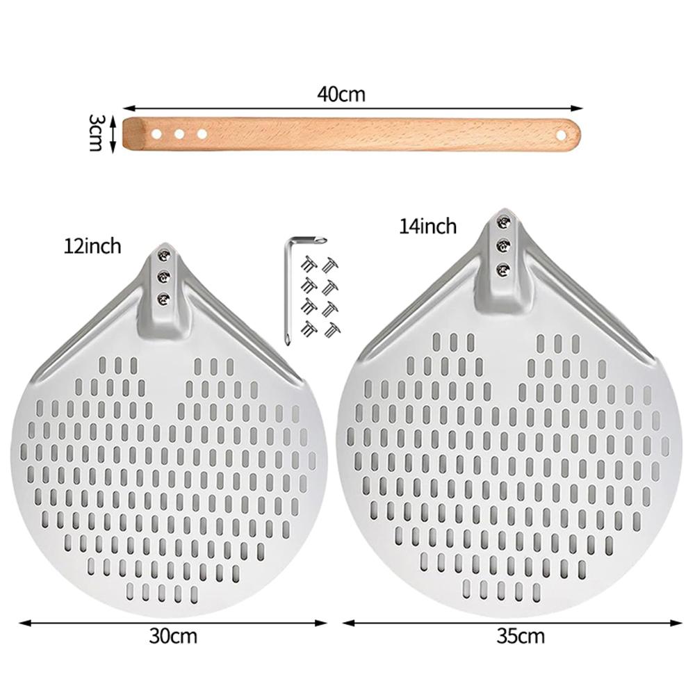 12/14-дюймовая круглая лопатка для переворачивания пиццы из анодированного алюминия с перфорацией и деревянной ручкой, самодельная лопатка для пиццы в духовке