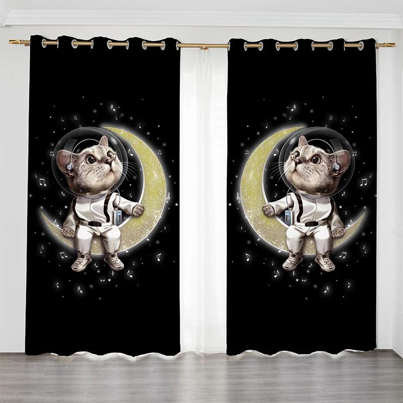 Popular Space Cute Cat Style High Shading Curtain Nordic Simple Bedroom Space Bay Window Opening Living Room Blackout Sunscreen Curtain Hot