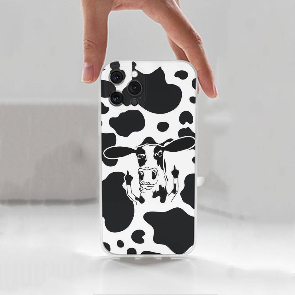 Милый Чехол с Коровьим Принтом Для iPhone X,14,16,Mini,XS,SE,12,15,Pro,17,Plus,11,Max,13,XR,Прозрачный Мягкий Чехол