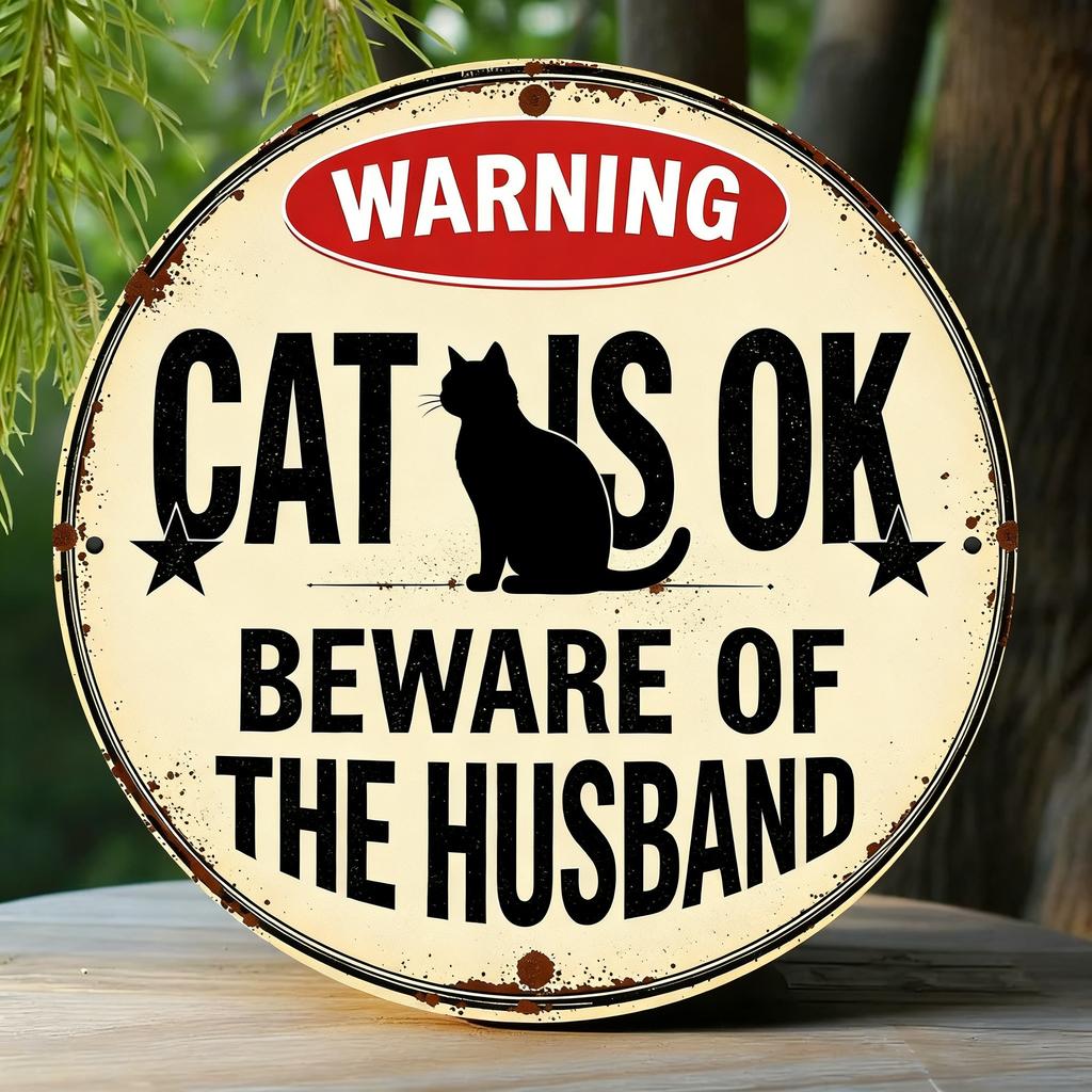 WARNING Dog is OK Beware of the Wife Funny Retro Metal Sign Humorous Home Gift Decor