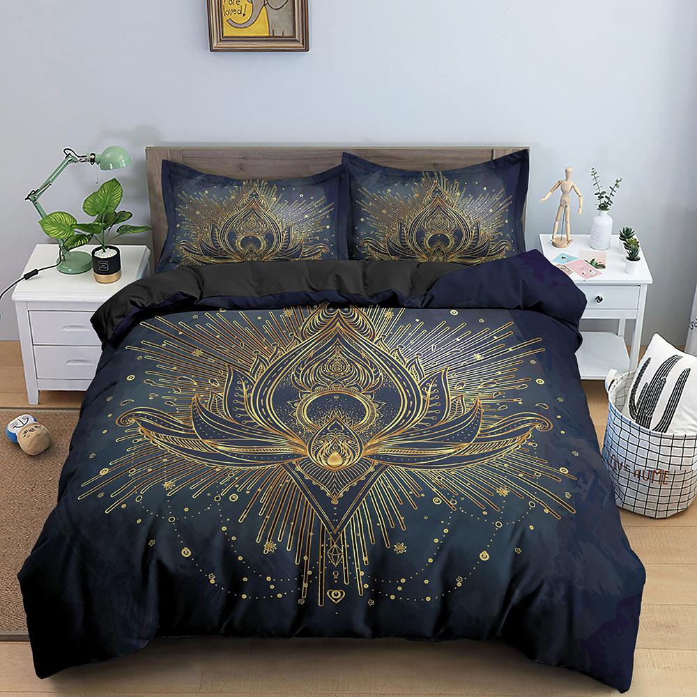 Комплект пододеяльников Lotus Queen King Size с 3D-принтом Boho Luxury Polyester Quilt Covers Постельное белье в стиле бохо для детей Комплект постельного белья
