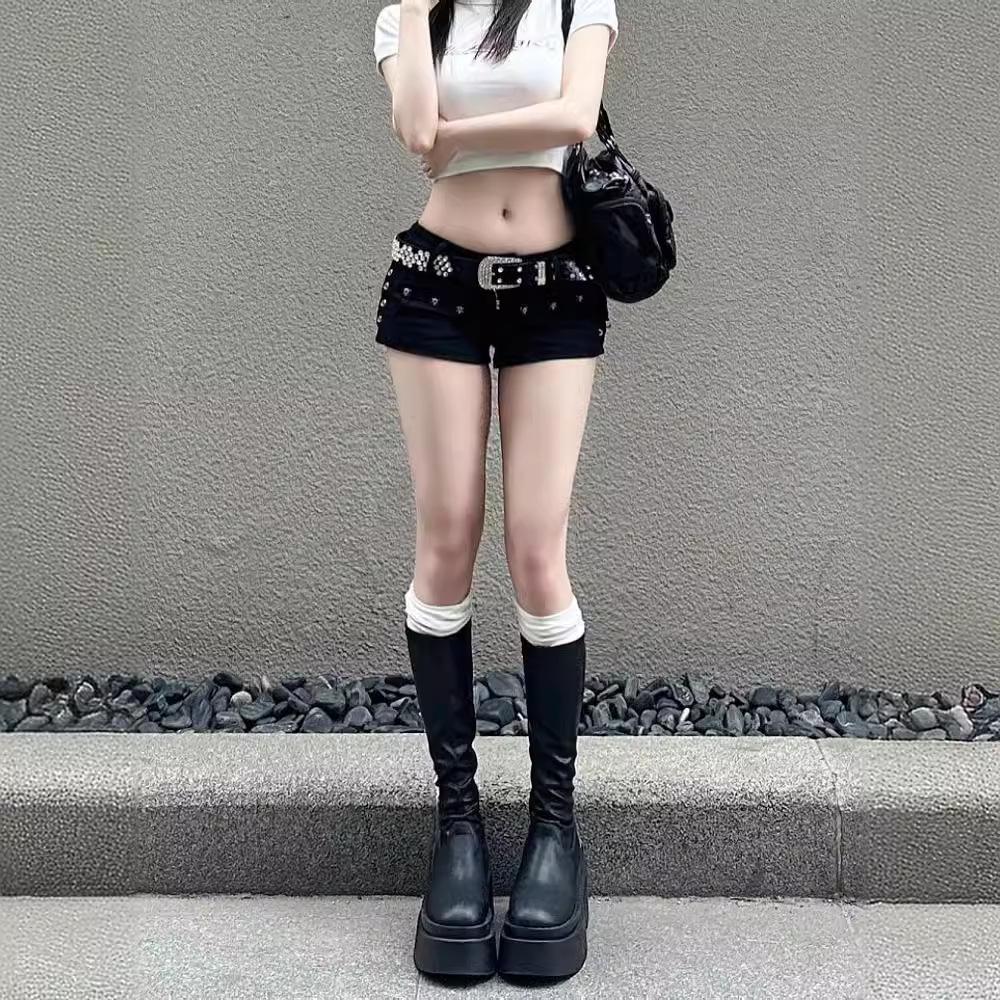 Стиль Y2K Плюс Размер С Низкой Посадкой Приталенные А-силуэта Джинсовые Супершорты - Европейский и Американский Ретро Трендовые Женские Горячие Шорты.