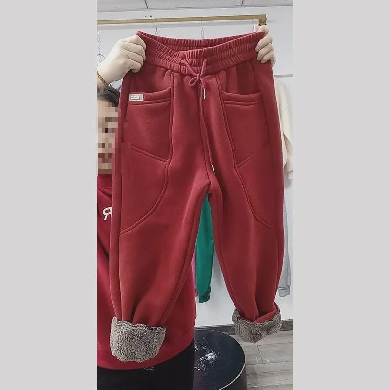 Утолщенные женские плюшевые брюки: Теплые, облегающие, повседневные шаровары для осени и зимы.