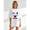 Oversized T Shirt Black Winking Face With Heart Tongue And Smile Text Casual Wear For Women Summer Outfit Streetwear Fashion Top