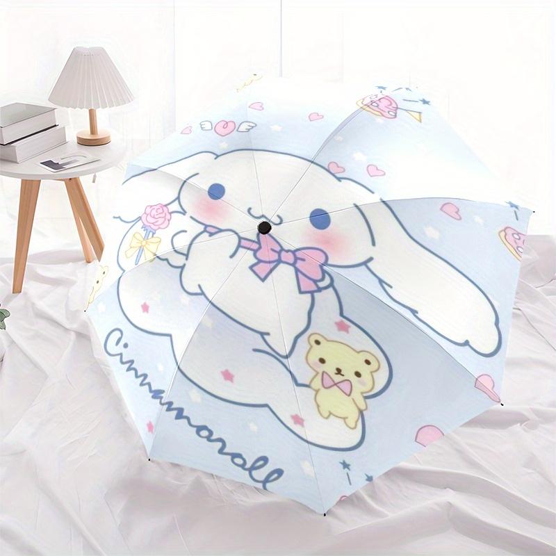 Blue Cinnamoroll and Bear Automatic Opening and Closing Cartoon Umbrella, Lightweight 3-Fold, With Cute Cartoon Characters, Suitable for Home, Outdoor